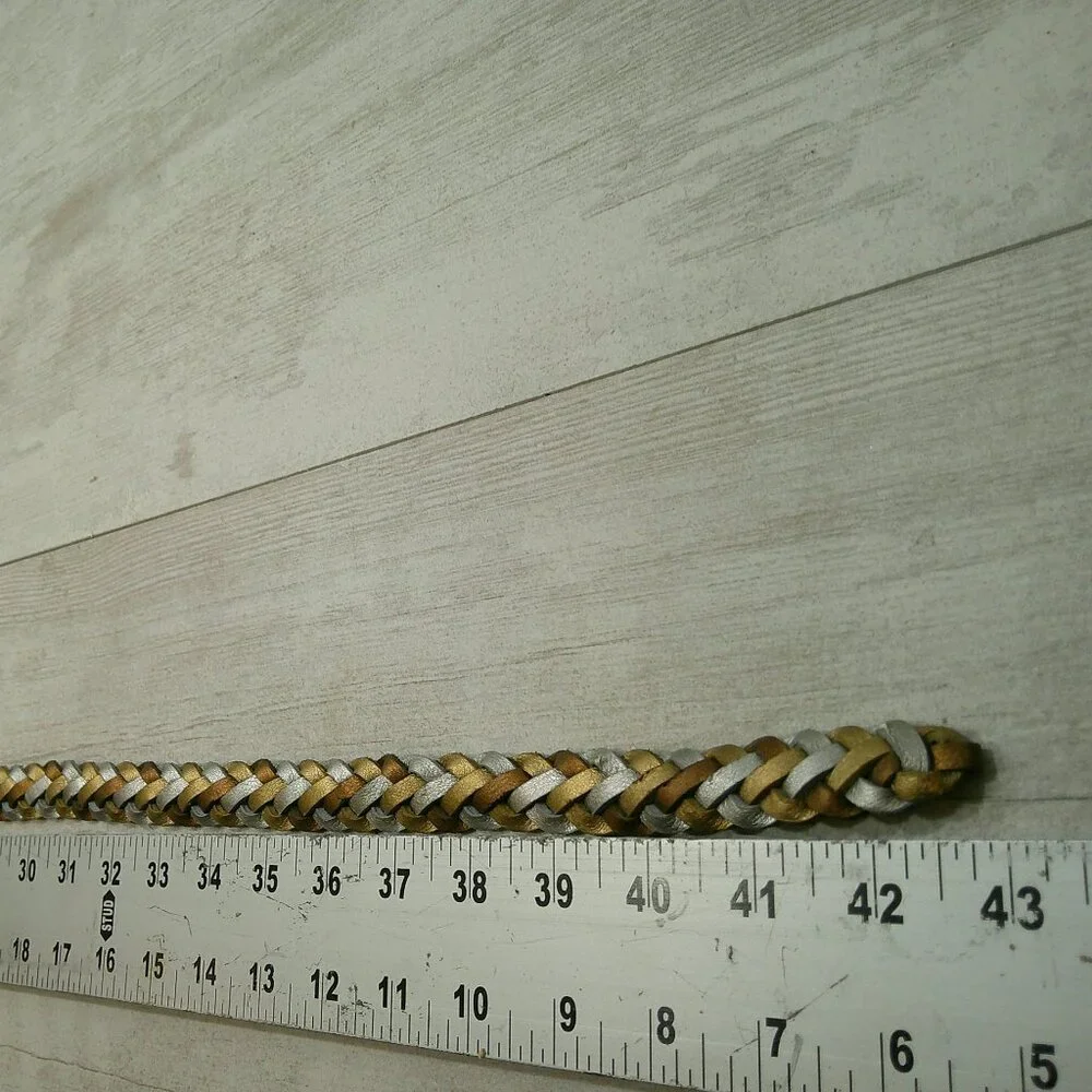 Beautifully Braided Leather Metallic Belt with Silver Belt Buckle Size L | Large
